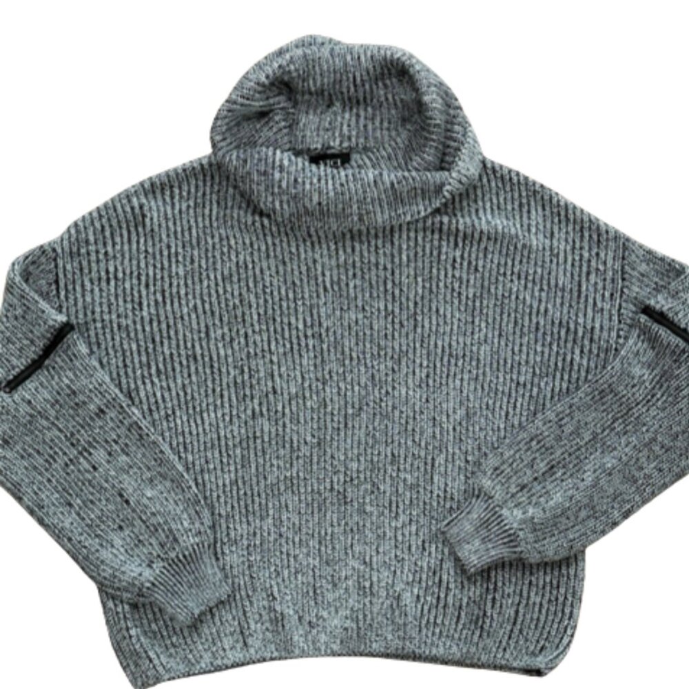 VICI Pullover Cowl Neck Sweater Black White Zipper Women's Sz Large L